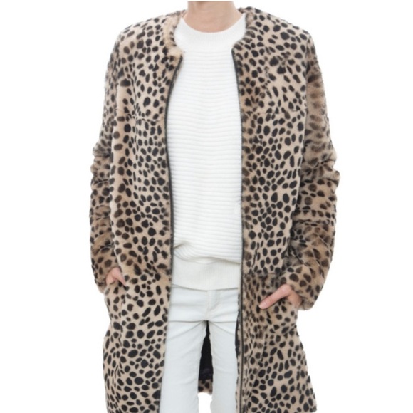 Loeffler Randall Long Cheetah Shearling Coat Small - Picture 2 of 11